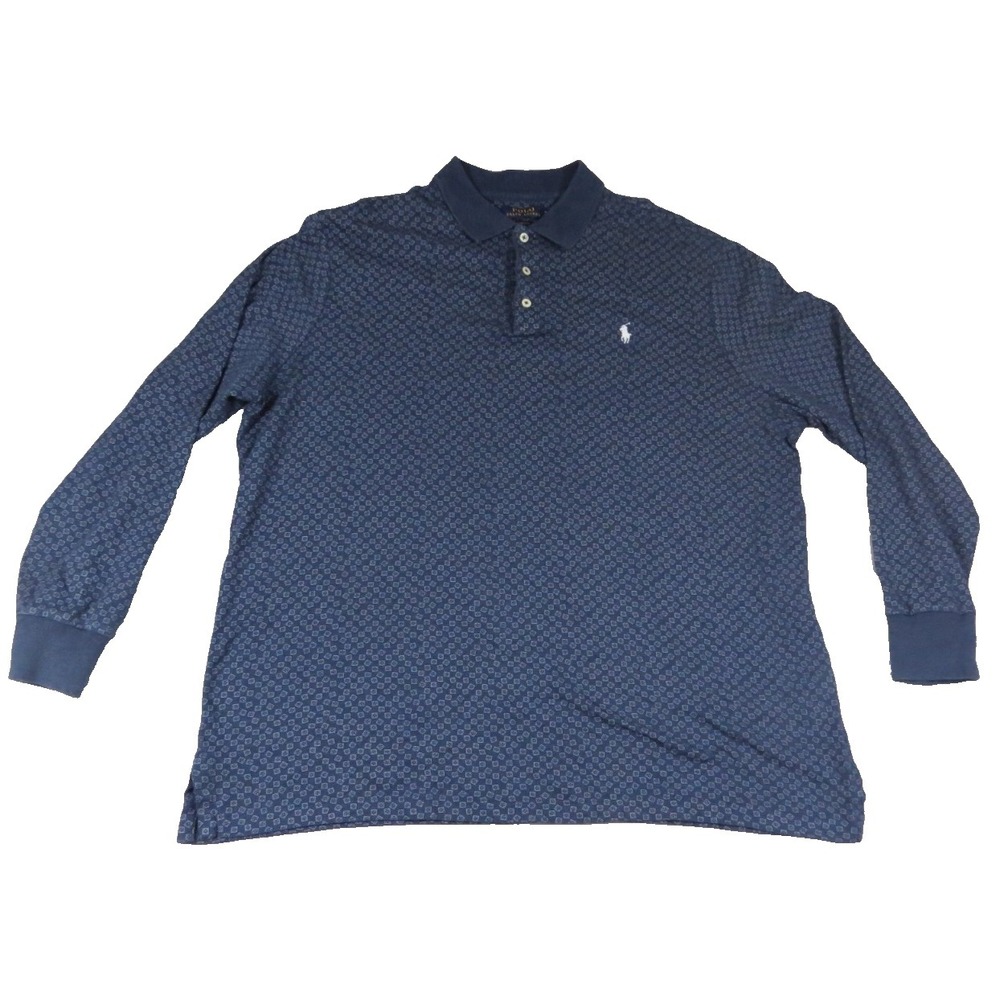 Polo Ralph Lauren Shirt Men XL Blue Geometric Long Sleeve Classic Fit Cotton LS
